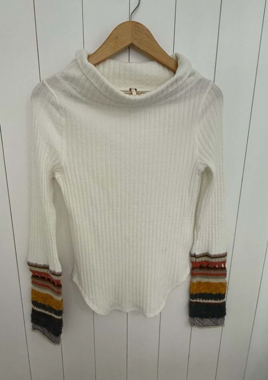 Free People Mixed Up Cuff Thermal Top Size L Ivory White